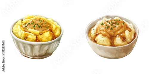 mashed potatoes with gravy watercolor vector illustration