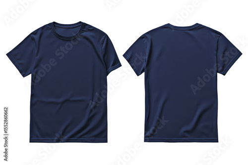 Blank navy blue t shirt template featuring front and back views suitable for design mockups and apparel printing needs