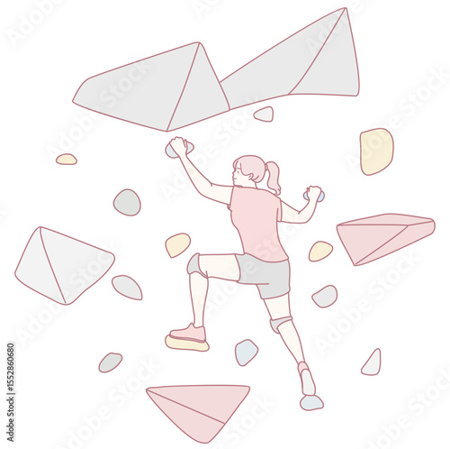 A skilled climber ascends a challenging rock wall, showcasing strength and determination while bouldering