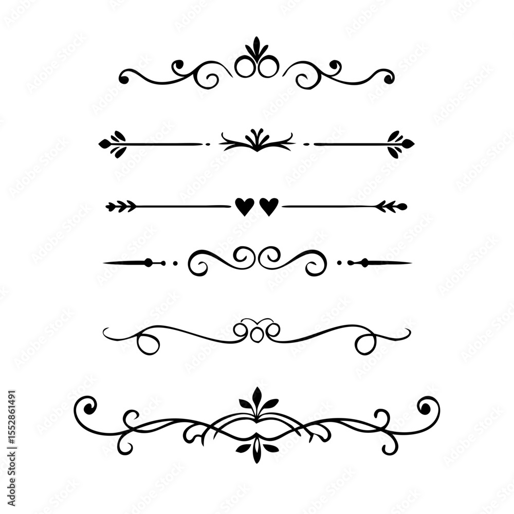 Vector dividers calligraphic line element.Set of Black Hand Drawn Rustic Doodle Design Elements. Decorative Floral Swirls, Scrolls, Text Frames, Dividers. Vintage Vector Illustration.
Vector dividers calligraphic line element.Set of Black Hand Drawn Rustic Doodle Design Elements. Decorative Floral Swirls, Scrolls, Text Frames, Dividers. Vintage Vector Illustration.