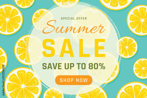 Summer Sale Banner on Orange Fruit Background Vector Illustration.