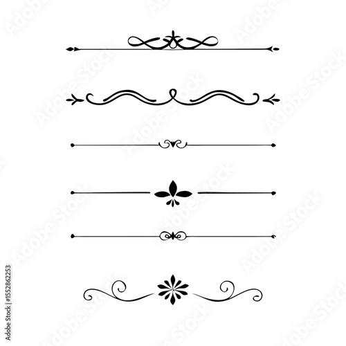 Text dividers doodle set. Wedding decorative elements. Divider ornament, borders, vintage line separators. Hand drawn vector illustration isolated on white background
