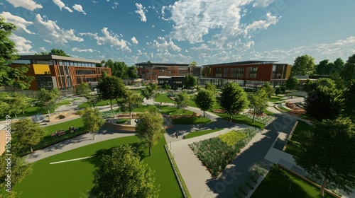 Modern campus with landscaped grounds