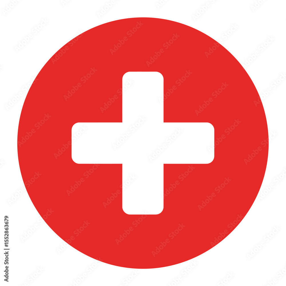 Red Circle with White Plus Sign Medical Symbol Red Circle with White Plus Sign Medical Symbol