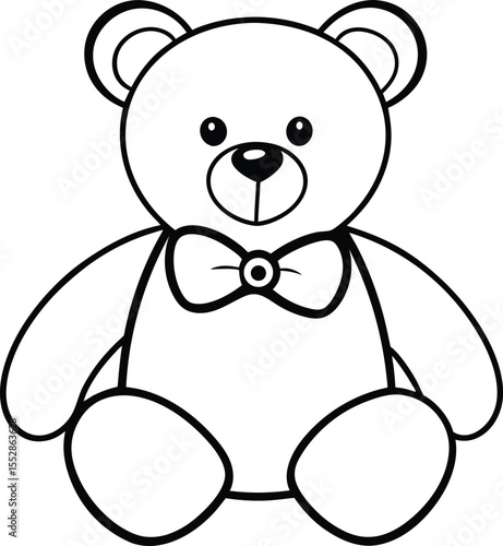 Black and White Teddy Bear with Bow Tie Illustration