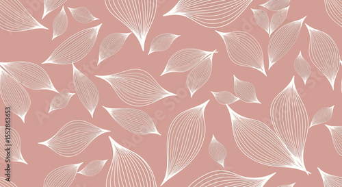 Elegant Dusty Rose and White Line Art Leaf Pattern Seamless Repeat