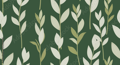 Elegant Botanical Seamless Pattern Green Leaves and Branches Illustration
