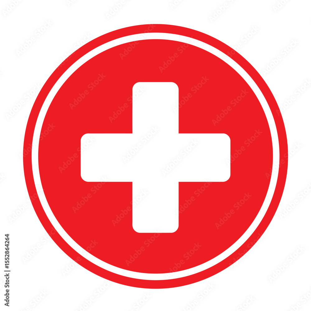 Red Circle with White Plus Sign Medical Symbol Red Circle with White Plus Sign Medical Symbol