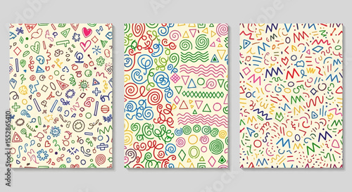Colorful Doodle Pattern Set Seamless Backgrounds for Design Projects