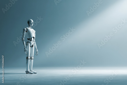 large futuristic robot standing prominently on clean background