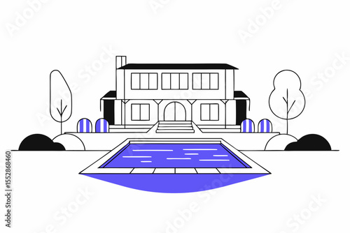 A luxurious house with a swimming pool in the backyard, representing upscale residential living and relaxation.