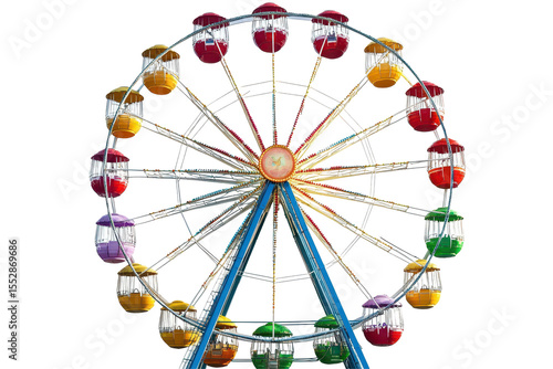 Bright and cheerful ferris wheel isolated on a transparent background showcasing vibrant colors and playful design, perfect for festive occasions and amusement park themes
