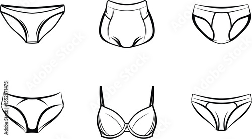 Black Outline Drawings of Underwear and Bra lingerie