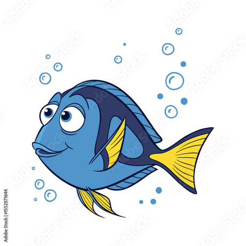 Blue Tang Fish With Yellow Fins And Bubbles dory fish