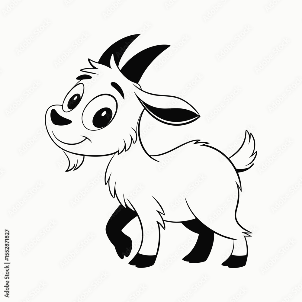 Fototapeta premium Cartoon goat walking on white background animal illustration