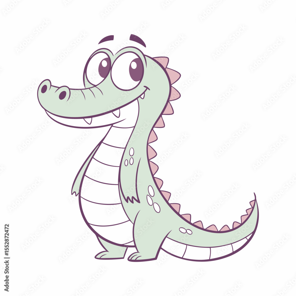Fototapeta premium Cute cartoon alligator with big eyes on white background