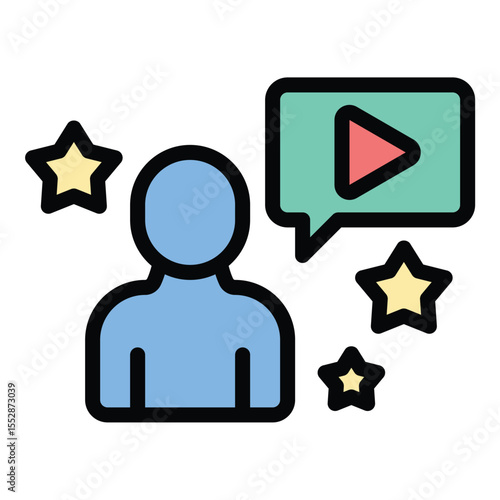 Influencer content icon flat line style illustration representing the creation and sharing of digital media, suitable for social media marketing, brand engagement, and influencer strategy projects