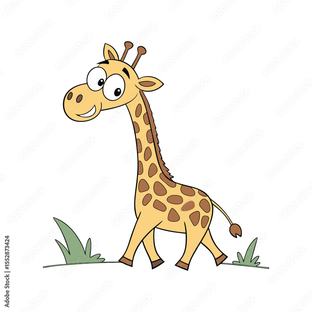Obraz premium Cute cartoon giraffe walking on white background animal