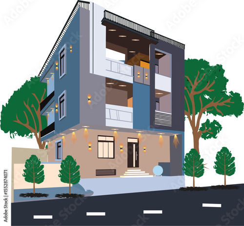 Modern Urban House Exterior Illustration