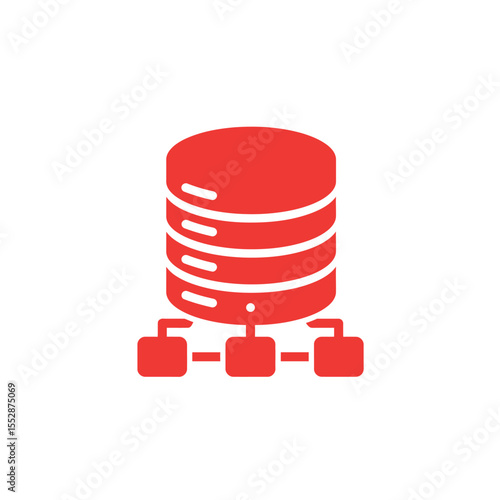 Red Database Icon with Network Connections