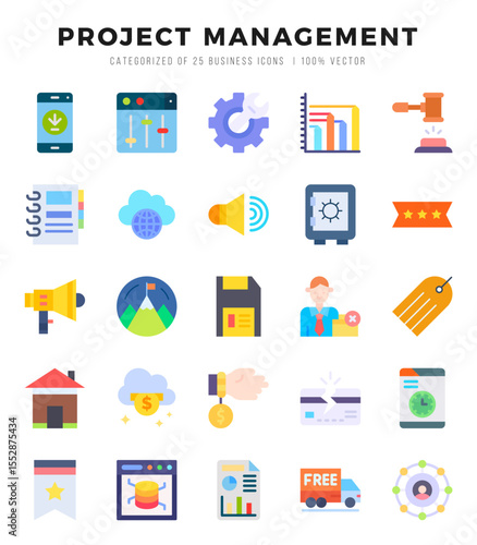 Vector Project Management types icon set in Flat style. vector illustration.