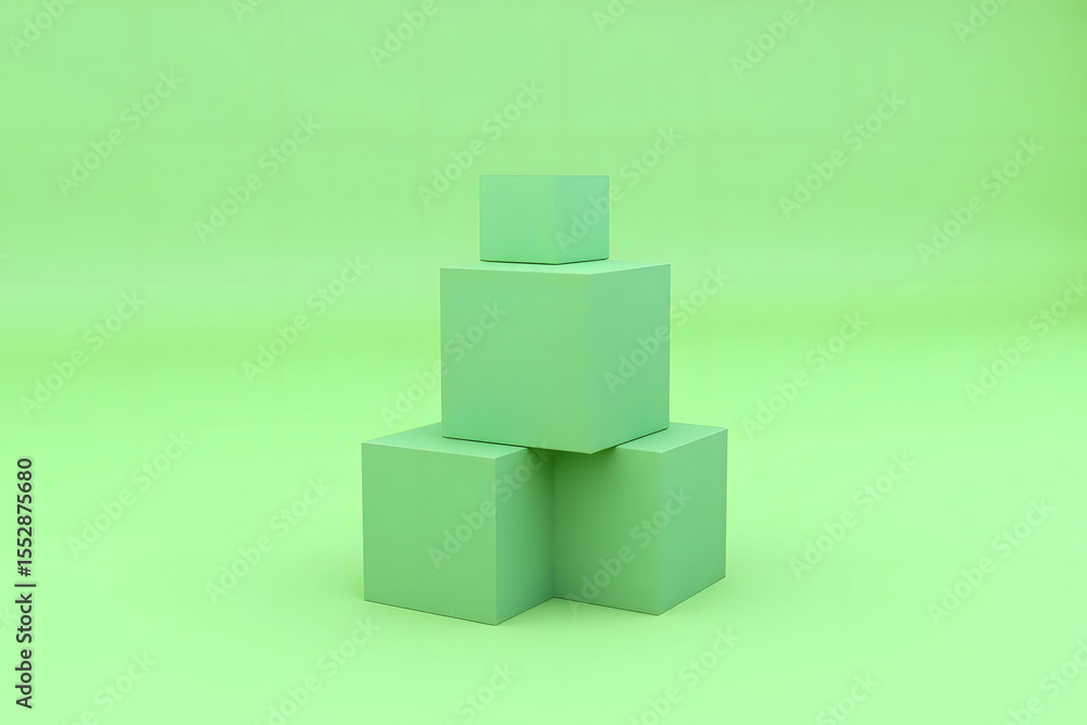 Obraz premium green podium with three steps on a green background