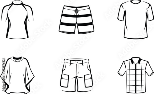 Six black and white clothing icons on white background