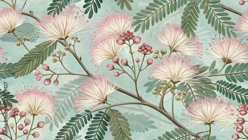 Seamless pattern of Rain tree flowers.