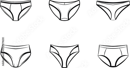 Six styles of womens underwear line drawings panties
