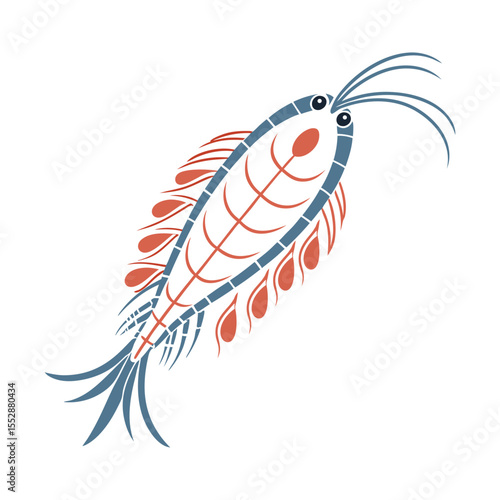 Stylized Copepod Illustration Blue and Orange zooplankton