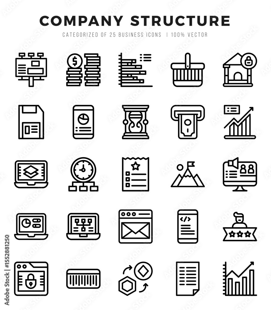 Collection of Company Structure 25 Lineal Icons Pack. Collection of Company Structure 25 Lineal Icons Pack.