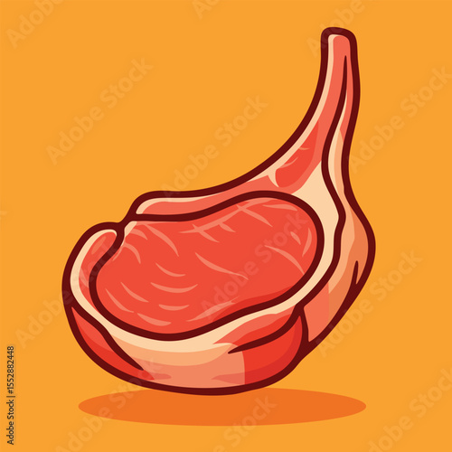Vector illustration of a cartoon-style raw meat with bone. Perfect for butcher shop graphics, food packaging, and recipe visuals.

