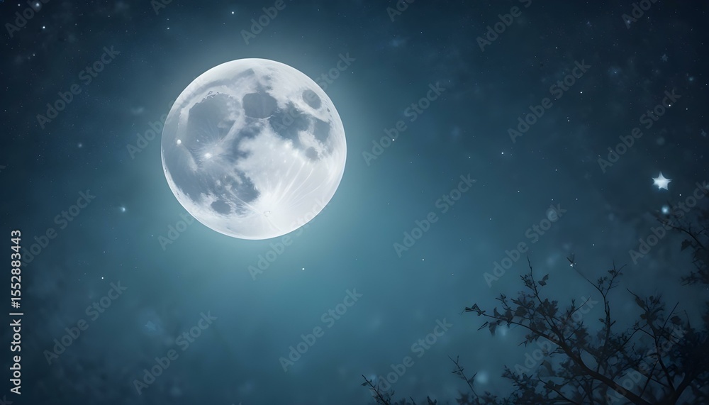 Fototapeta premium A stunning night scene with a bright, full moon casting light over the stars.
