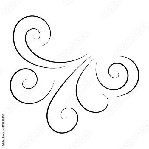 Stylized Swirl Wind Lines. Abstract Curved Air Flow Symbol. Elegant Wind Motion Icon in Thin Line Style. Minimal Vector Illustration for Weather, Nature, Autumn or Decorative Use.