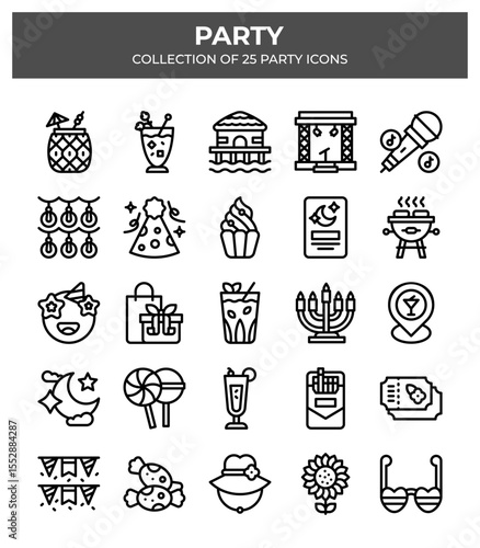 Party Icons Collection. 25 Essential Line Icons for Festive Events