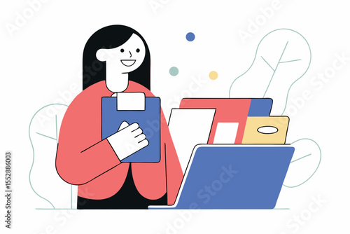 A woman smiling while holding a yellow folder, prepared for work or study, conveying readiness and optimism.