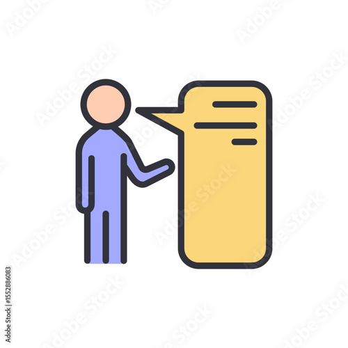 Person Presenting Information With Speech Bubble On Transparent Surface