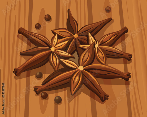 Whole dried cloves scattered on a rustic wooden surface vector art design 