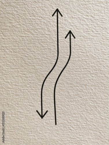 Two curving black arrows, one pointing up, one down, on a textured beige background.  The arrows intertwine slightly