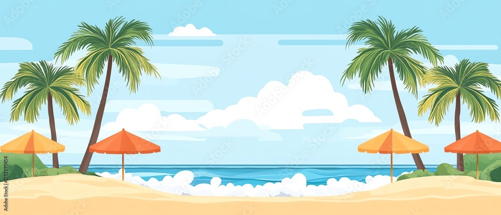 Fototapeta premium A vibrant beach scene with palm trees.