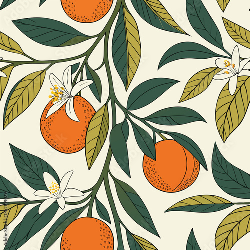 Highly detailed ornate vector illustration of vibrant orange citrus fruits with intricate patterns and rich colors perfect for decorative designs