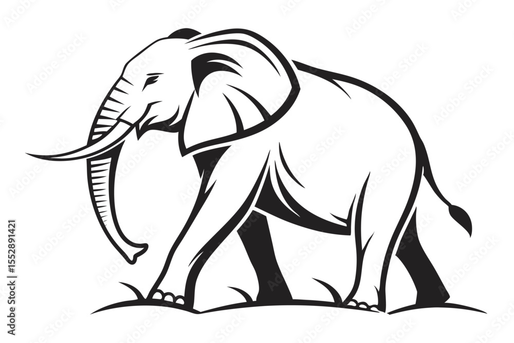 Obraz premium Detailed line drawing shows a stately elephant in side profile, solid color fill