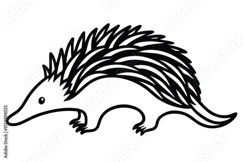 Spiky echidna outline displays simple form with black lines on a white background