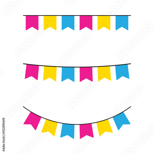 Pink, yellow, and blue colored party bunting, as the colors of the pansexual flag. LGBTQI concept. Flat design illustration.	