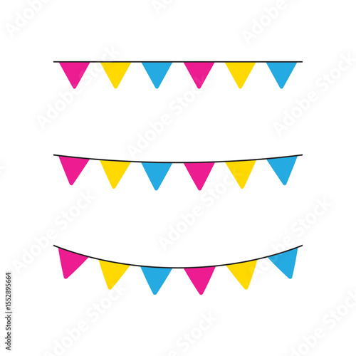 Pink, yellow, and blue colored party bunting, as the colors of the pansexual flag. LGBTQI concept. Flat design illustration.	