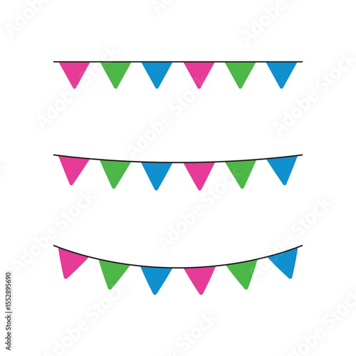 Pink, green, and blue colored party bunting, as the colors of the polysexual flag. LGBTQI concept. Flat design illustration.	