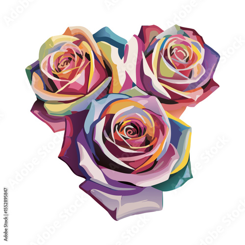 Apparel print: colorful abstract illustration of roses. no background. vector