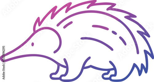 Spiky echidna displays striking purple and blue gradient detail on white backdrop