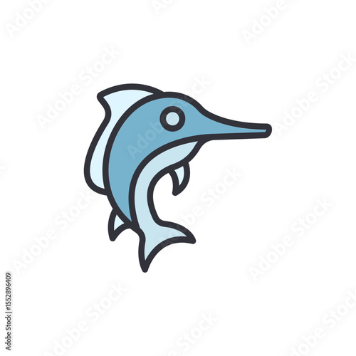 Stylized Swordfish Illustration With Simple Lines And Transparent Background