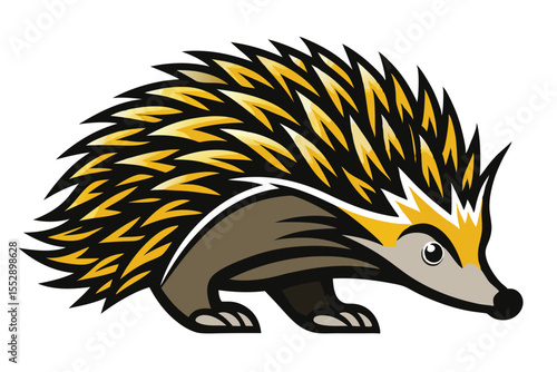 Black and white animal profile displays a spiky echidna with a simple eye